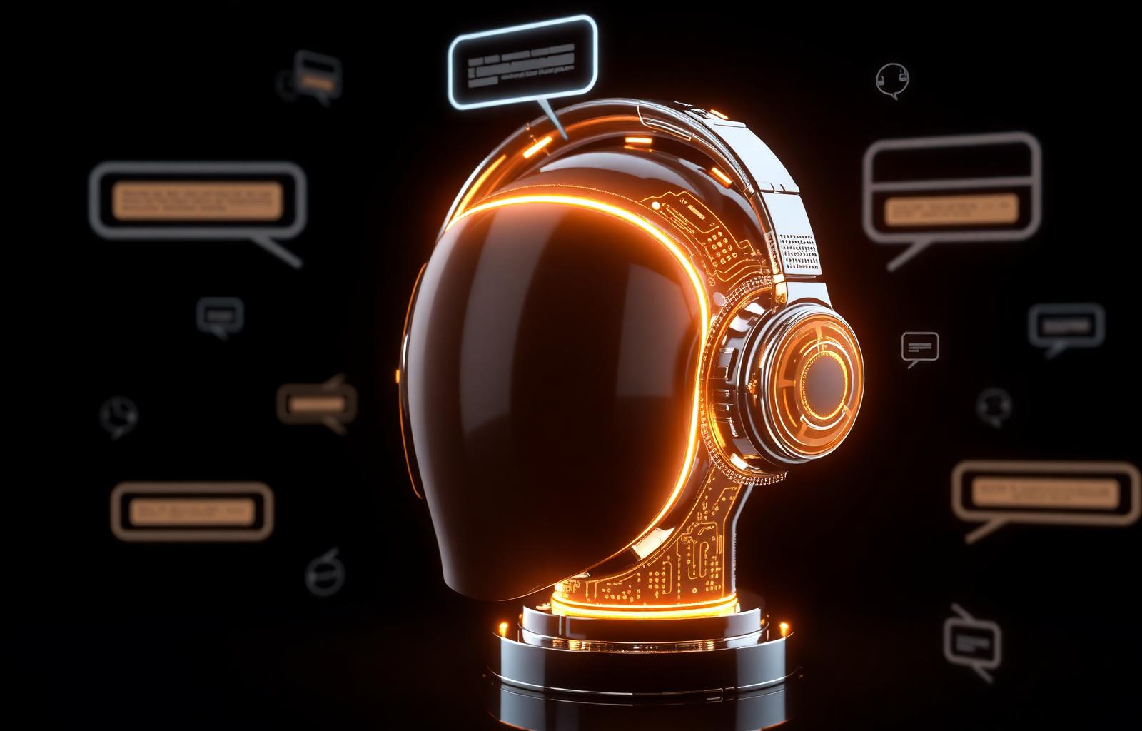 3D AI assistant headset with golden circuitry